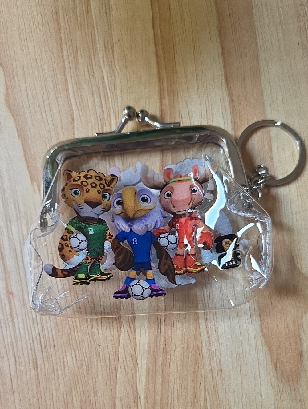 Clear PVC Small Worldcup Coin Purse Keychain with Colorful Mascot Design Nwot